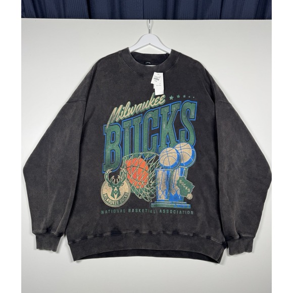 NBA Abercrombie & Fitch Other - Abercrombie & Fitch Milwaukee Bucks NBA Oversized Sweatshirt Black Size XL NWT